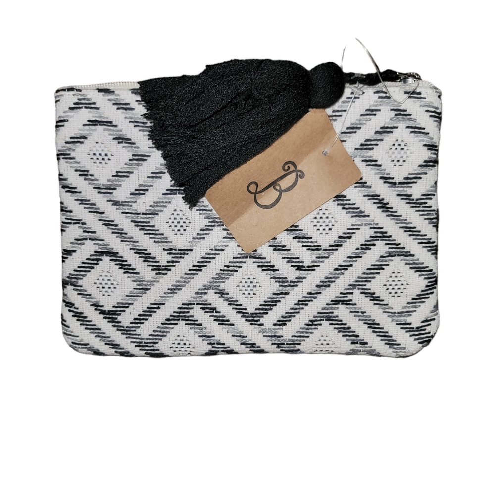 Katydid Diamond Weave Large Cosmetic Bag Clutch Zip Close Tassle Bag Charm NWT - Picture 2 of 5